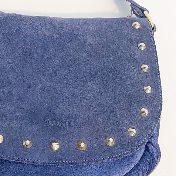 Prune Blue Suede Studded Fringe Cross Body Bag - Picture 8 of 14